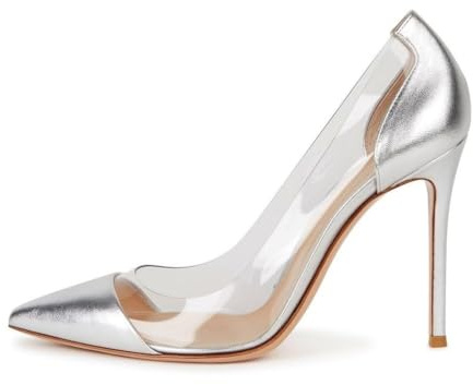 EDEFS Womens Transparent Heels Stiletto High Heels Pointed Cap Toe Court Shoes Slip-on Pumps Clear Dress Shoes 4 Inch Patent Leather