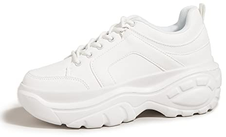 LUCKY STEP Women Chunky Platform Dad Colorblock White Neon Green Fuchsia Hologram Silver Casual Lace-Up Walking Sneakers(White, 8.5 B(M) US)