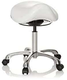 hjh OFFICE 702311 Arbeitshocker Ortho SIT Kunstleder Weiß ergonomischer Sattelhocker mit Rollen, höhenverstellbar