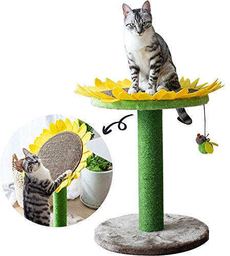 Catry Sunflower 2-in-1 Cat Scratching Post with Convertible Bed & Bee Toy