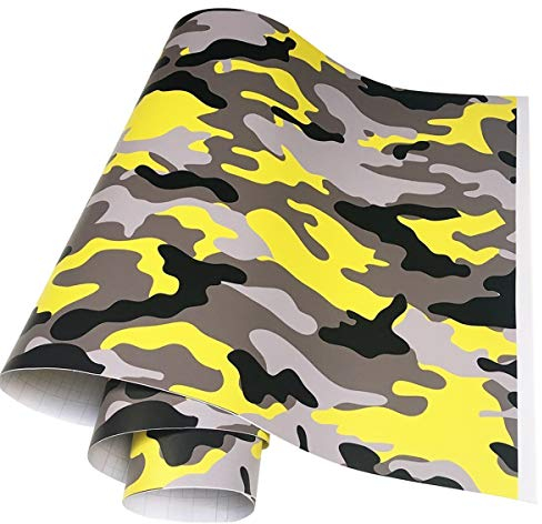 LKXHarleya Gelb Camo Autofolie Aufkleber Adhesive Auto Vinylfolie Fahrzeug Lackschutzfolie Tarnung Vinyl Aufkleber für Auto Bike Motorrad Boot Laptop, 3000x152cm