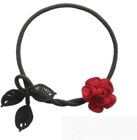 collana rosa all'uncinetto, collana fiore e foglie