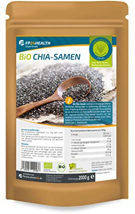 FP24 Health BIO Chia Samen 2000g - Zippbeutel - Rückstandskontrolliert - 2kg - Salvia hispanica - abgefüllt in Deutschland - Top Qualität