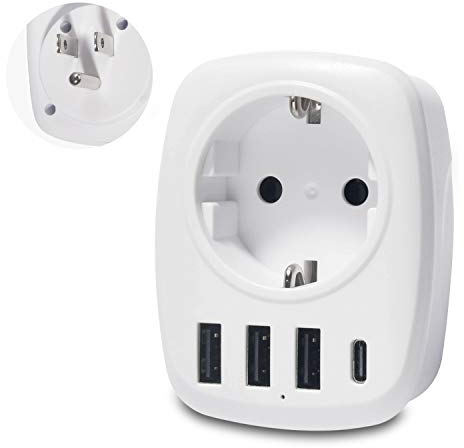 Unidapt Usa Adapter - Reiseadapter Steckdose EU nach US Amerika Reisestecker Steckdosenadapter mit 3 USB Ports+1 Typ-C Port für Amerika Kanada Mexiko Stromadapter Schuko Adapter Weiß