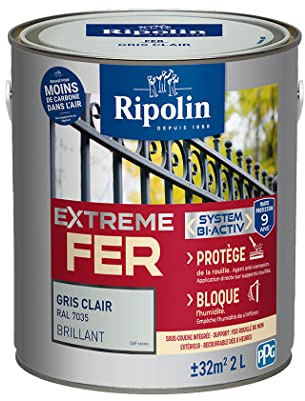 Ripolin – Vernice per ferro da esterno, glicero, antiruggine, senza sottostrato diretto sulla ruggine, resistente alle intemperie, ai raggi UV e agli urti, lucida, 2 l, grigio chiaro