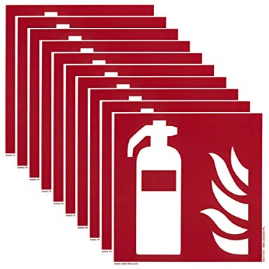 MBS-FIRE - Brandschutzfachhandel Feuerlöscher-Schild 150 x 150 mm, PVC, nachleuchtend, selbstklebend, nach DIN EN ISO 7010 F001, DIN 67510, Brandschutzschild, 10 Stück