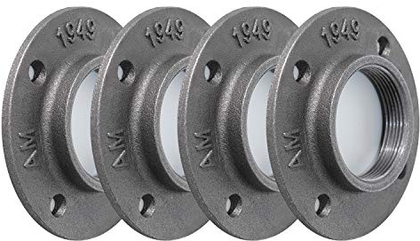 1-1/2 Floor Flange, Home TZH 4-Pack Malleable iron Pipe Flange for Industrial vintage style, Flanges with Threaded Hole for DIY Project/Furniture/Shelving Decoration(4, 1 1/2)