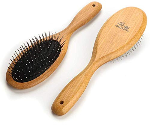 ClumsyPets Dog & Cat Ball Pin Slicker Grooming Brush with Bamboo Handle for Pets Massage Bath and Removes Mats Loose Fur Hairs