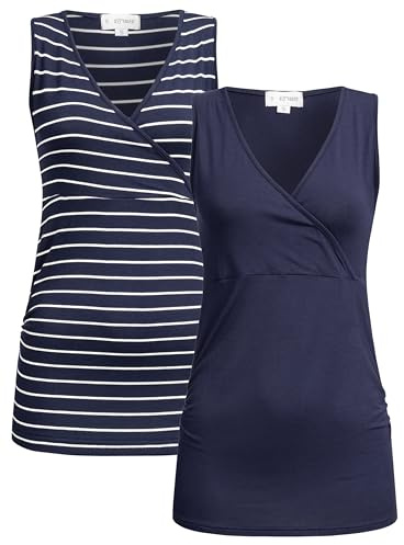 Herzmutter Canotta Allattamento Premaman Oeko Tex 100 - Top Allattamento, Morbida, Alta qualità, Camicia Premaman - 6700(M, Blu/Strisce)