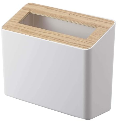 YAMAZAKI 5231 RIN Table Trash Can, white, ABS Resin/Wood, 22 x 9 x 15.5 cm