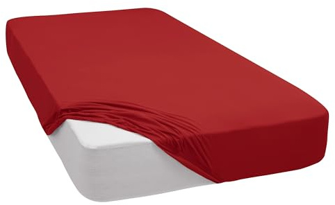 Mixibaby Spannbettlaken Jersey Spannbetttuch 100% Baumwolle Bettlaken Spannbettuch Laken 28 Farben, Größe:90 x 200 cm, Farbe:Rot