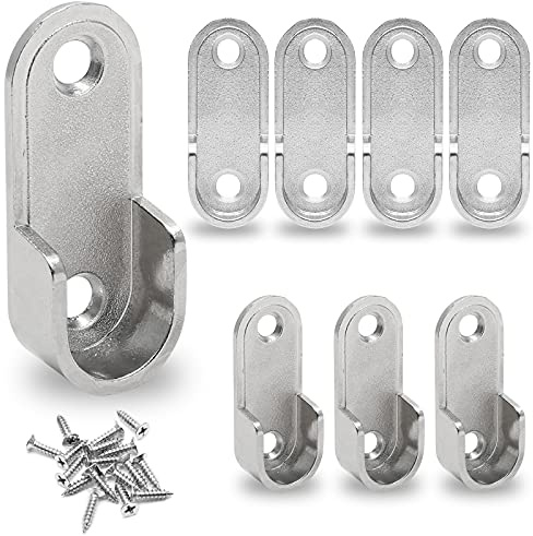 Zorveiio Silver Closet Rod End Supports, Oval Rod Holder, 1 Inch Diameter, Pack of 8