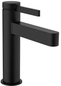 hansgrohe Waschtischarmatur Finoris, Wasserhahn Bad mit Auslauf Höhe 110 mm, mit Zugstange, Badarmatur wassersparend, Mattschwarz