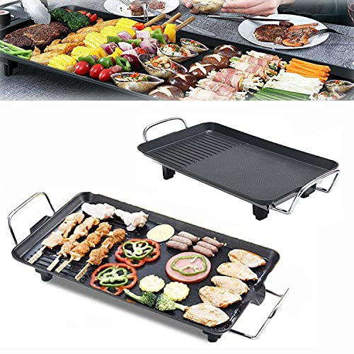 Electric Table Top Teppanyaki Grill Non-Stick,Camping Grill Hotplate,Flat Pan Griddle for Garden Camping BBQ,Tabletop Griddle with Adjustable Temperature,Easy Clean Fat Drip Tray 67 x 29 x 8.5 cm