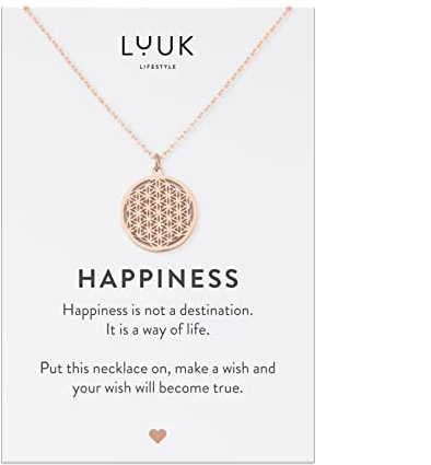 LUUK LIFESTYLE Halskette aus Edelstahl mit Anhänger und HAPPINESS Spruchkarte, Freundschaftskette, Geschenk zum Geburtstag, Damenschmuck, Silber, Gold, Rosé