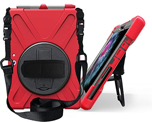 Per Microsoft Surface Go 3 2021/Surface Go 2 2020/Surface Go 2018 Custodia, guscio tre in uno infrangibile, prova di caduta, antipolvere, antiurto, staffa multifunzione rotante a 360 gradi, rosso