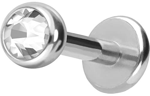 PIERCINGLINE Chirurgenstahl Labret Stecker KRISTALL Piercing Lippe Ohr Nase Silberfarben 2,5 x 1,2 x 5 mm