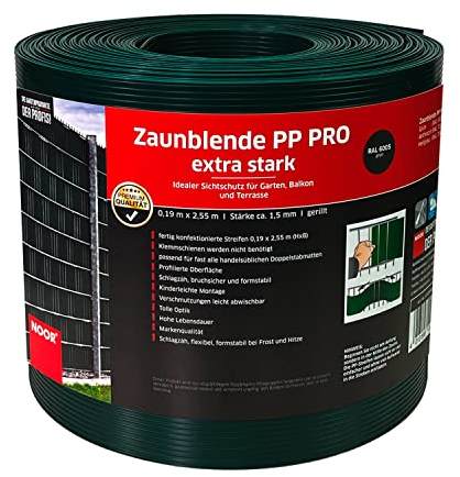 NOOR Strisce frangivista PP PRO EXTRASTARK per Recinzione a Doppia Asta, Protezione per recinzioni, Colore Verde, 0,19 x 2,55 m, Spessore 1,5 mm, scanalate, opache, Antivento e frangivista, Prodotte