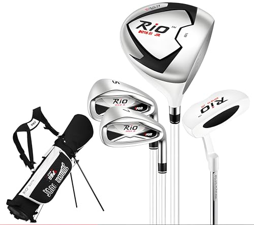 PGM Rio Club de golf pour enfants - Ensemble complet de 4 clubs de golf pour droitiers - Avec sac de support - Pour garçons et filles
