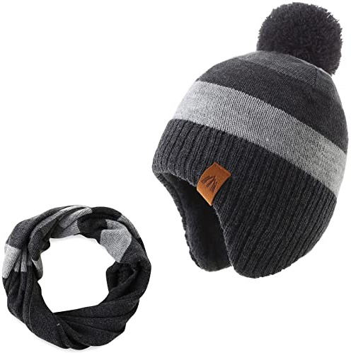 AHAHA Cappello Bambino Invernale con Pompon Berretti Bambini Morbido e Caldo Berrette Bambino 53CM