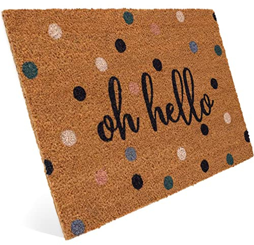 Entrando Fußmatte Kokos außen 40x60 cm, Oh Hello mit Punkten | Rutschfeste Kokosmatte mit Punkte-Motiv und Oh Hello Schriftzug - moderne Türmatte für die überdachte Haustür