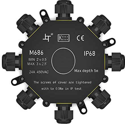 hb-digital Wasserdichte Abzweigdose IP68 8-Wege Verteilerdose Außen Schnellverbinder Klemmdose Drahtbereich 4mm-14mm Stromkabelkupplung 8-polig 0,5~2,5 mm² Verbindungsstück Verteilerdose