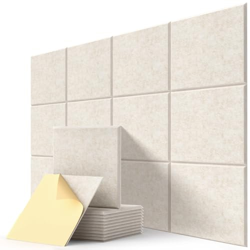Akustikplatten Selbstklebend Filz, 12 Stück Wand, Decke, Tür Schallabsorber für Studio, Wohnzimmer, Kinderzimmer, Tv, Buero, Schlafzimmer, Akustikpaneele Beige, 30 x 30 x 0,9cm, 1,08㎡