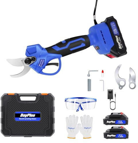 Electric Pruning Shears, Lightweight and Portable Garden Cutter, Cordless Power Secateurs with 2 x 1.5Ah Battery for Trimming Tree Branches and Flowering Bushes