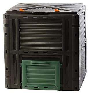 Compostiera 2friends, compostiera rapida in plastica robusta, con coperchio incernierato, 450 litri (A81 x L80 x P80 cm), termo compostiera per il compostaggio dei rifiuti di giardino e cucina, 100%