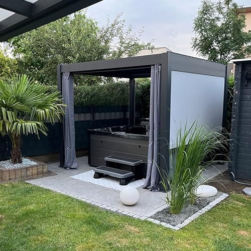 Pratt & Söhne Pavillon de Jardin avec toiture en lamelles électriques 3 x 3 m - Structure Robuste en Aluminium avec éclairage LED - Pergola étanche - Anthracite