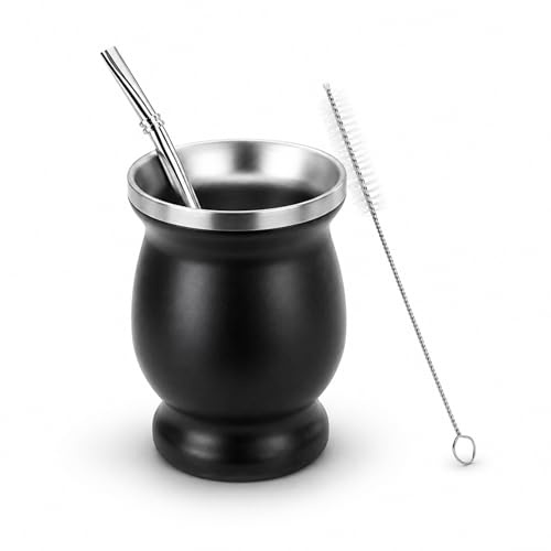 Yerba Mate Cup, Tasse à Maté En Acier Inoxydable Avec Brosse De Nettoyage, Paille Noire Yerba Mate, Kit Yerba Mate, Gourde Yerba Mate Pour Cadeaux De Brassage De Thé