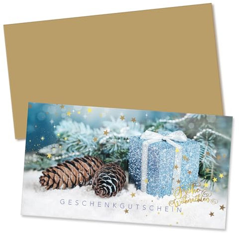 GESCHENKGUTSCHEINcom by POS-HAUER. Gutschein-Set. 10x Gutschein + Kuvert. Für Weihnachten Weihnachtsmotiv, blanko zum selber Ausfüllen.