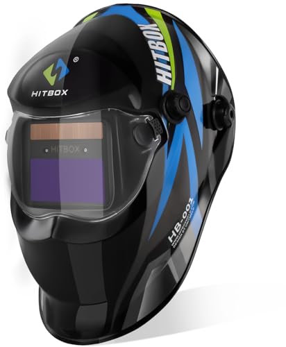 HITBOX Auto Darkening Welding Helmet Solar Powered Welding Hood with Adjustable Wide Shade Range 4/9-13 for Mig Tig Arc Welder（BLUE）