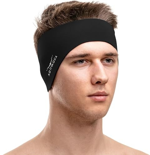AqtivAqua Fascia per Nuoto - Fascia di Protezione per Le Orecchie - Fascia per Nuoto per Bambini, Adulti, Uomini, Donne, Bebè, Fascia per Capelli - Tiene Fermi i Tappi per Le Orecchie (Nero, X-Large)
