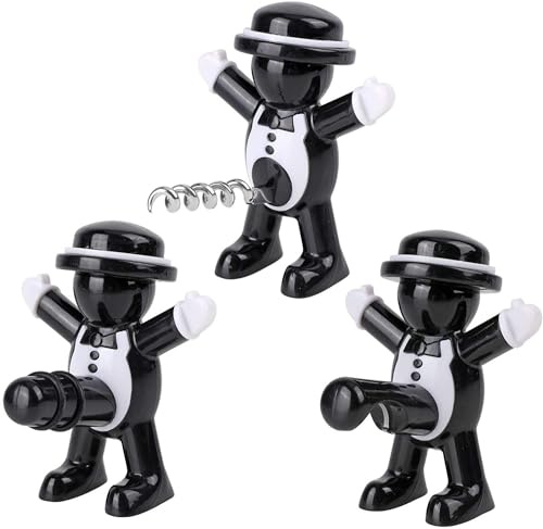 Selecto Bake 3 in 1 Black Men Beverage Bottle Stopper Wine Bottle Opener Beer Corkscrew Novelty Set - 3 Pack
