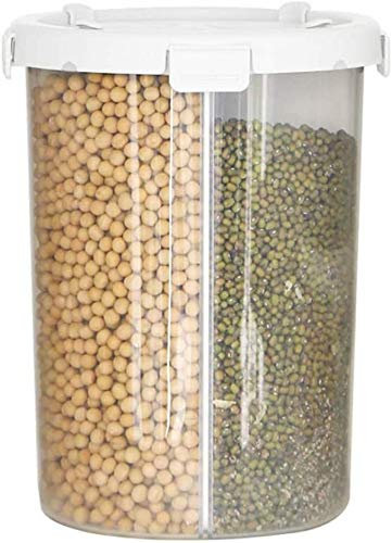 4 Grids Plastic Kitchen Cereal Dispenser Flour Grain Rice Storage Box Dry Food Container Jar Household Sealed Jar-Grey||Large