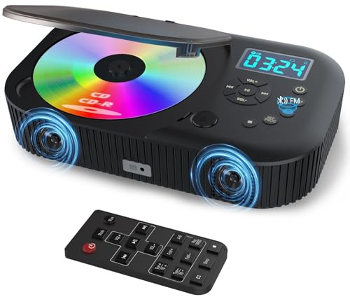 CD Player Portable,MONODEAL Dual Stereo Speakers Portable CD Player with Bluetooth Speakers, 4000mAh Rechargeable Player for Car/Home with Remote Control, Support USB/AUX,Headphone Jack