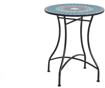 GIANTEX Table d'appoint avec plateau en mosaïque en carreaux de céramique, table de bistrot avec pieds incurvés en métal, capacité de 50 kg, table basse ronde pour salon, patio, terrasse