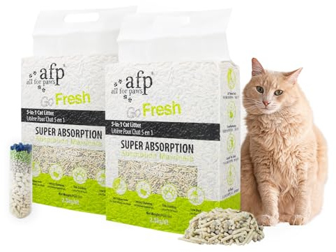 ALL FOR PAWS 5-i-1 blandad tofu kattsand, 12 L (2 pack) spolbar | Snabb klumpning | lågt damm | 7/24 luktkontroll natur pellets kattsand, oparfymerad (Tofu kattsand)