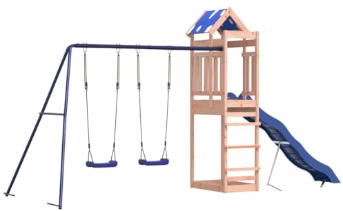 vidaXL Spielturm, Klettergerüst mit Schaukeln Rutsche, Kinder Kletterturm Spiel-Zubehör für Garten, Holz Spielplatz Spielhaus, Massivholz Douglasie
