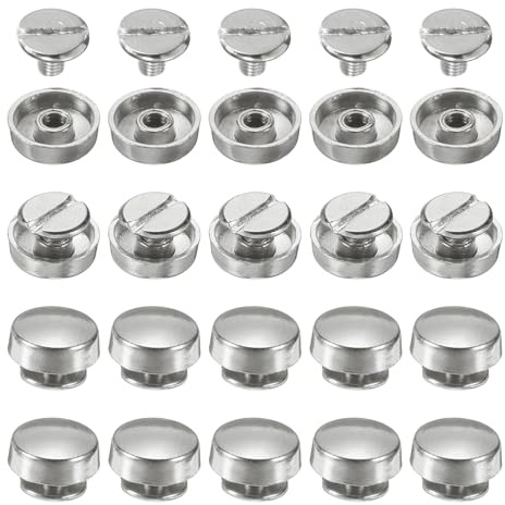 QUARKZMAN 20 Set Leder Nieten 10 x 3,5mm Doppelkappe Hohlnieten Hornschrauben Zubehör mit Metall Schraubnieten Rücknieten Punk für Gürtel Dekoration Kleidung Flachkopf-Nietenstifte (Silber)