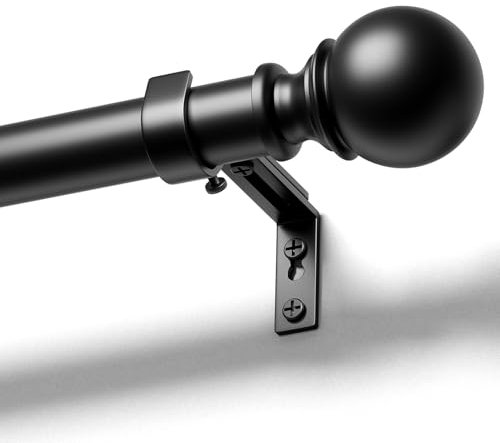 DEFYNEE Barra de cortina negra, diámetro de 25 mm, 80-218 cm, barra de cortina de metal con cabezal redondo y 2 soportes para dormitorio, sala de estar, cocina