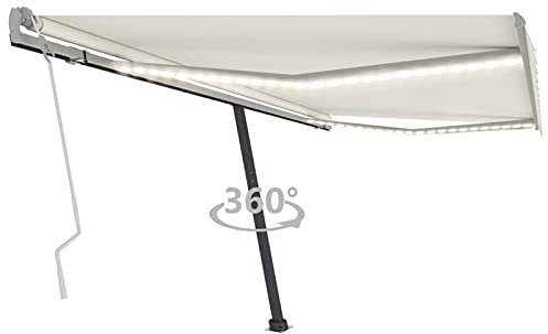 Sufrk Tenda da Sole Retrattile Manuale con LED 400x300 cm Crema,Tenda da Sole per Esterno Avvolgibile,Tenda da Sole a Bracci Estensibili con Telaio in Alluminio,Tettuccio Resistente al Sole e Impermea