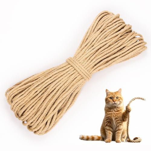MDDK DY Corde Sisal Naturelle 50M x 8MM - Corde Arbre à Chat Résistante pour Réparation, Griffoir, DIY, Jardin, Décoration