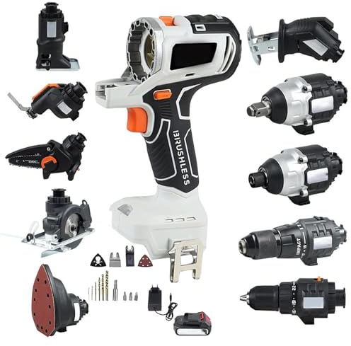Kit combinato di utensili elettrici senza spazzole, 10 in 1, senza fili, set di utensili per la lavorazione del legno, set di trapano multifunzione con batteria da 4,0 Ah e cassetta degli attrezzi per