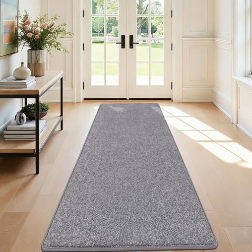 SHACOS Langer Läufer Flur 80x200 cm Grau Läufer Teppich Teppichläufer rutschfest Modern Weich Flurteppich Flurläufer Lang Küchenteppich Waschbar Teppich Flur Läufer für Küche, Eingang, Wohnzimmer