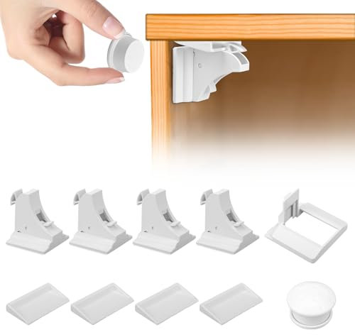 Samamoca Kindersicherung Magnet (4 Schlösser Mit 1 Schlüsseln),Safety Cupboard Locks,Unsichtbare Kindersicherung,Kindersicherung Schrank Magnet,Geeignet Für Schränke Und Schubladen