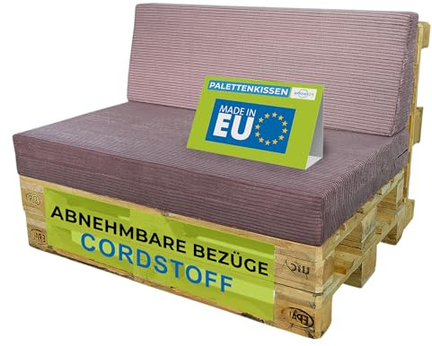 Pillows24 Palettenkissen 2er Set aus Cord, Abnehmbarer Bezug | Sitzkissen & Rückenkissen für Europaletten 120x80, Weiche Palettenauflage für Haus, Garten, Balkon, Made in EU, Pflaume