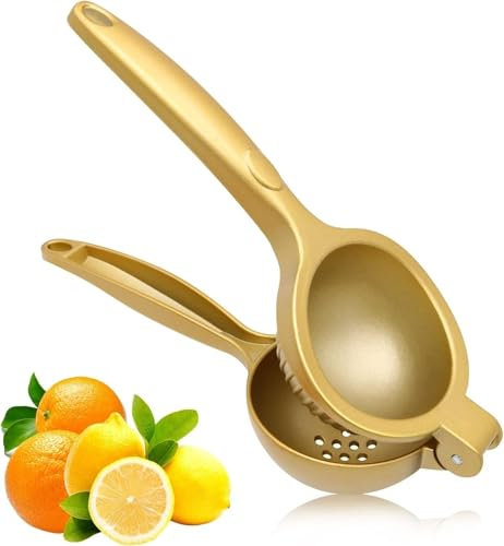 Exprimidor manual de cítricos de alta resistencia, exprimidor grande de metal for limones y limas con diseño fácil de apretar, herramienta de cocina premium dorada for jugo fresco de naranja y limón.