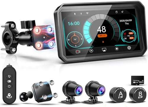 2026 LBW 6 Portable Motorcycle CarPlay GPS(Includes 128G SD), with Wireless Android Auto, Dual 2K Dash Cam/Recorder, Navigation, HD Waterproof Touchscreen, Quick-Release Magnetic Bracket, TPMS, BT